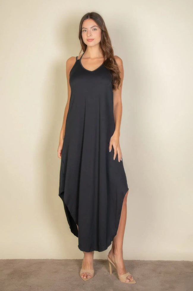 Solid Cami Double Strap Loose Fit Dress  Style Ratio