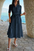 Solid Pocket Turn Down Collar A Line Dress  Style Ratio