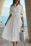 Solid Pocket Turn Down Collar A Line Dress  Style Ratio