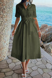 Solid Pocket Turn Down Collar A Line Dress  Style Ratio