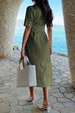 Solid Pocket Turn Down Collar A Line Dress  Style Ratio