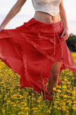 Solid Ruffle Drawstring Waist Asymmetry Hem Skirt  Style Ratio