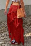 Solid Ruffle Drawstring Waist Asymmetry Hem Skirt  Style Ratio