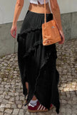 Solid Ruffle Drawstring Waist Asymmetry Hem Skirt  Style Ratio