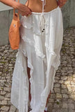 Solid Ruffle Drawstring Waist Asymmetry Hem Skirt  Style Ratio