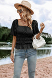 Solid Square Neck Shirred Flounce Sleeve Peplum Blouse  Style Ratio