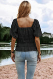 Solid Square Neck Shirred Flounce Sleeve Peplum Blouse  Style Ratio