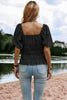 Solid Square Neck Shirred Flounce Sleeve Peplum Blouse  Style Ratio