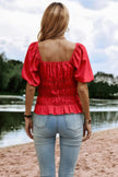 Solid Square Neck Shirred Flounce Sleeve Peplum Blouse  Style Ratio