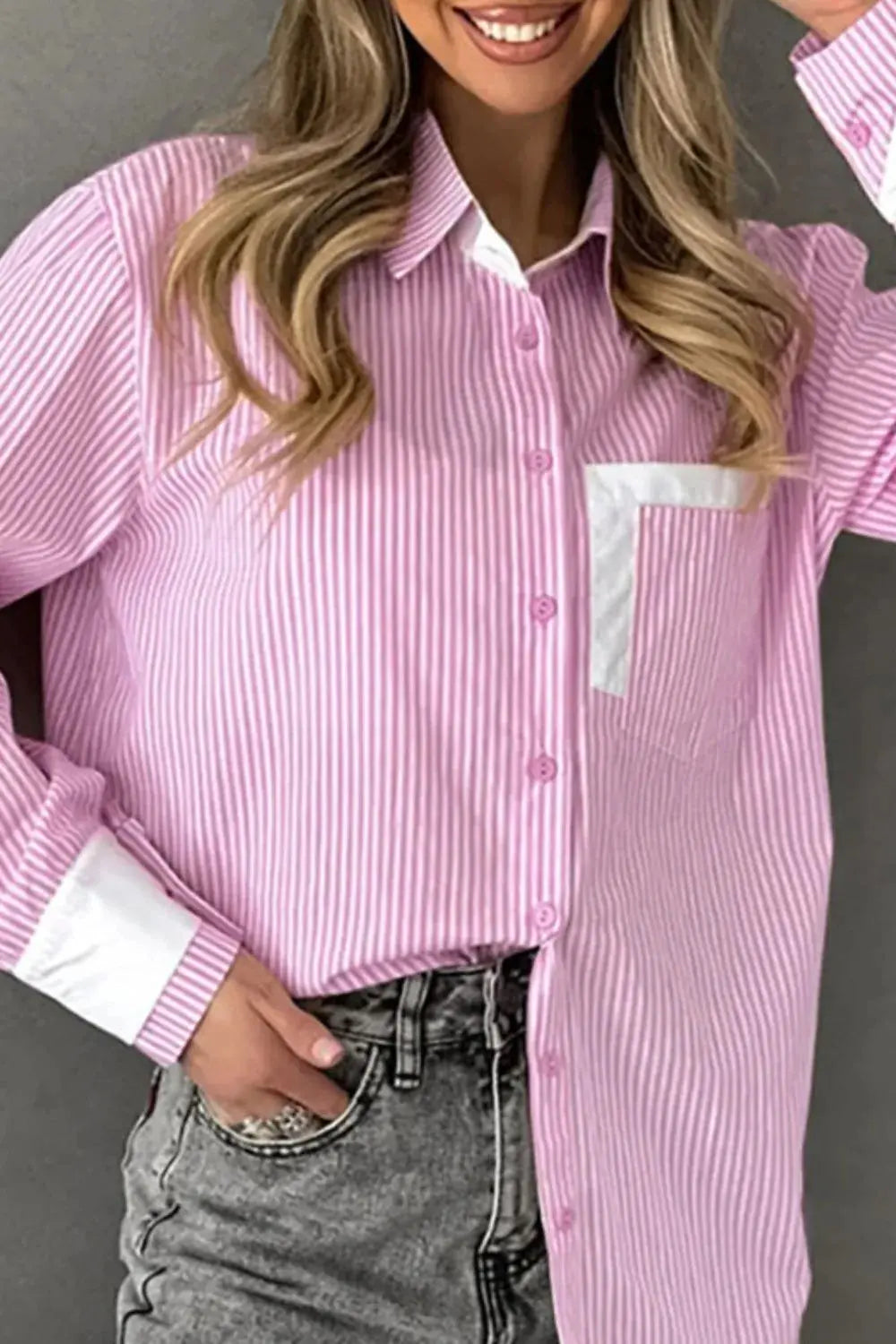 Striped Collared Neck Long Sleeve Shirt  Style Ratio