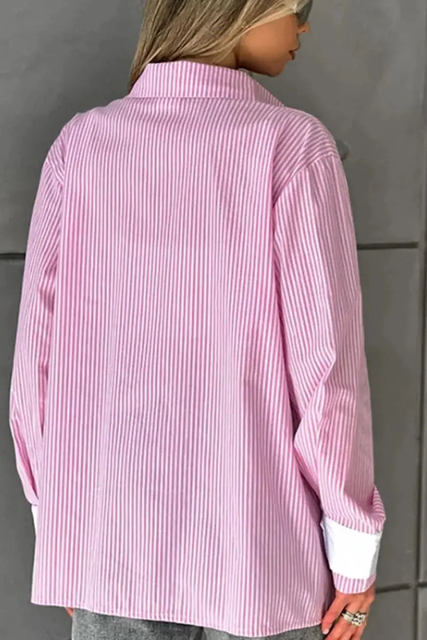 Striped Collared Neck Long Sleeve Shirt  Style Ratio