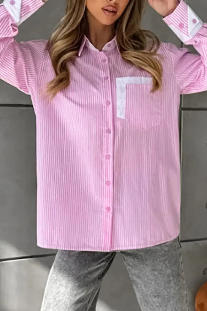Striped Collared Neck Long Sleeve Shirt  Style Ratio