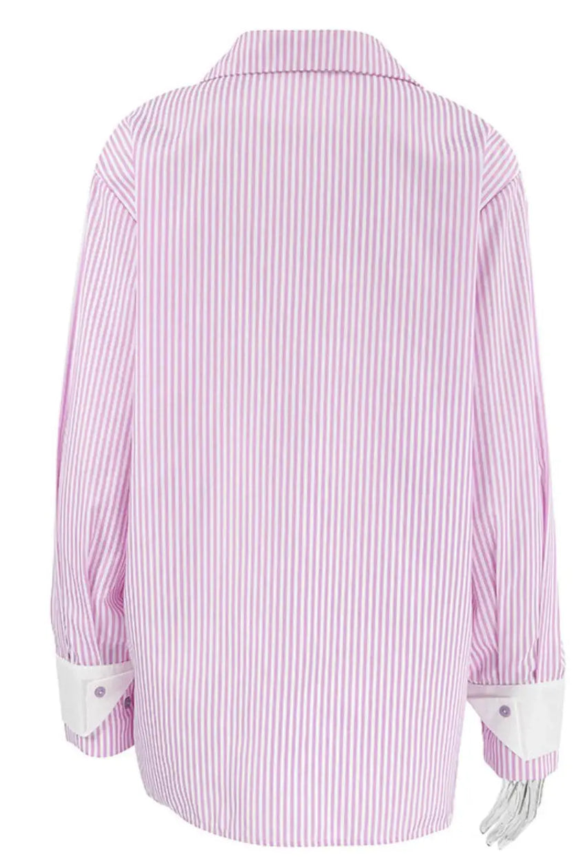 Striped Collared Neck Long Sleeve Shirt  Style Ratio