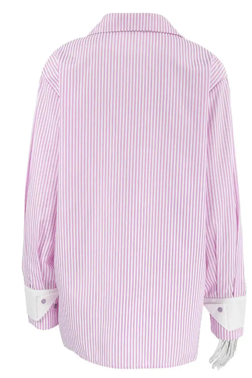 Striped Collared Neck Long Sleeve Shirt  Style Ratio