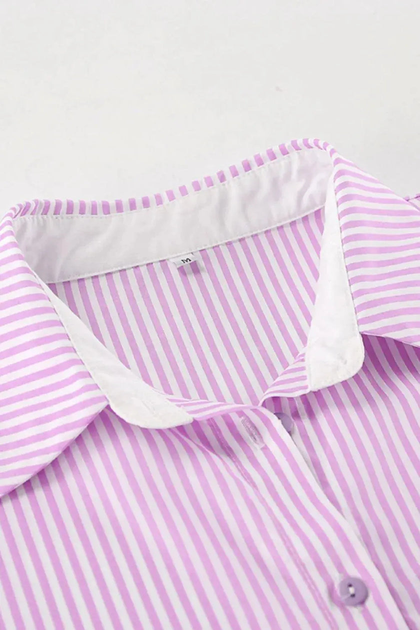Striped Collared Neck Long Sleeve Shirt  Style Ratio