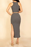Striped High Neck Crop Top & Side Slit Midi Skirt Set  Style Ratio