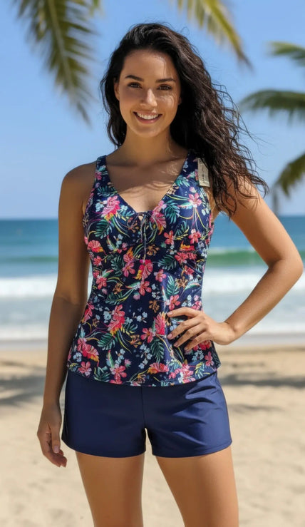 Tankini Floral Navy Boy Short  Style Ratio