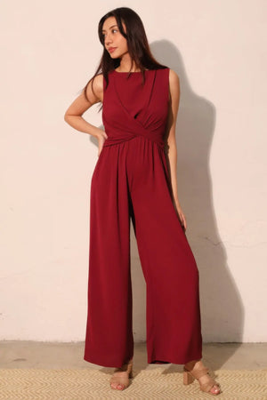 Textured Solid Twist Front Jumpsuit  Style Ratio