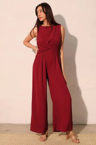 Textured Solid Twist Front Jumpsuit  Style Ratio