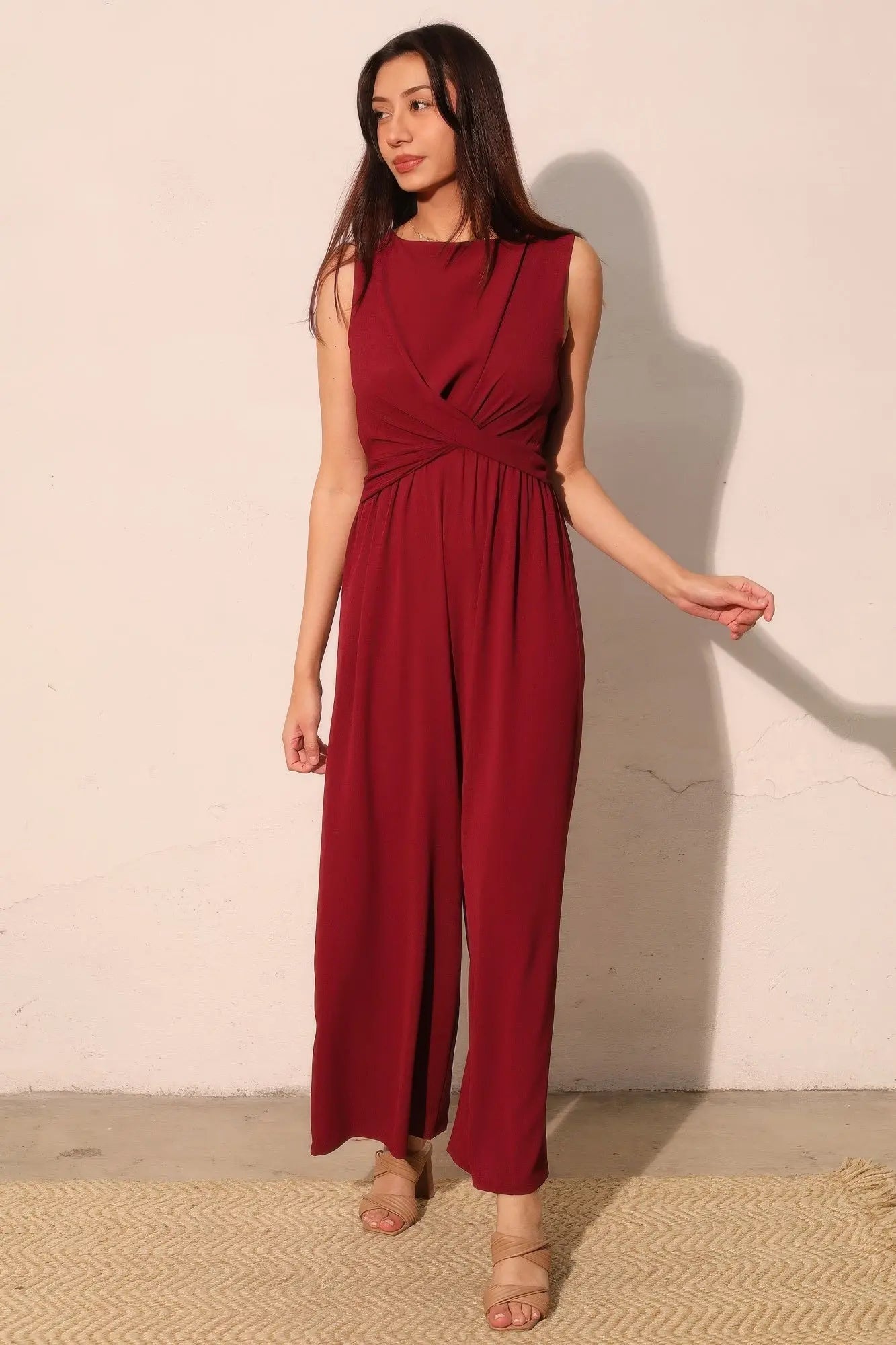 Textured Solid Twist Front Jumpsuit  Style Ratio