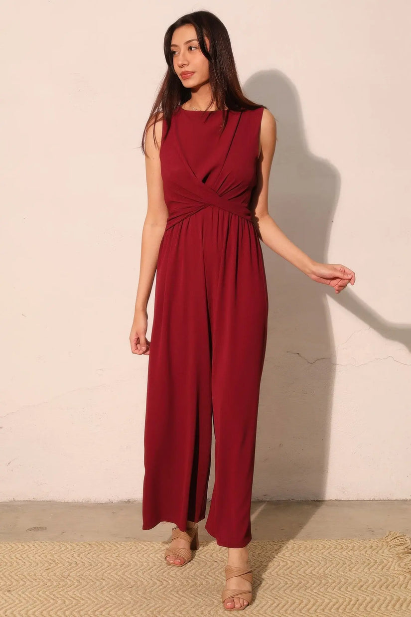 Textured Solid Twist Front Jumpsuit  Style Ratio