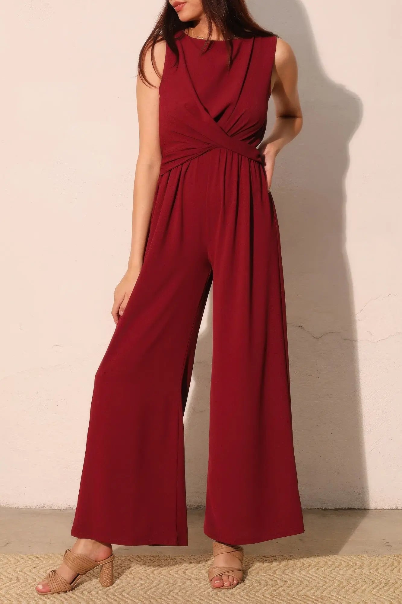 Textured Solid Twist Front Jumpsuit  Style Ratio