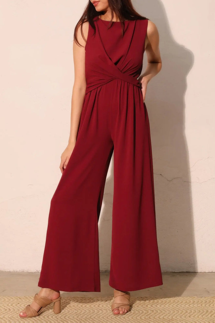 Textured Solid Twist Front Jumpsuit  Style Ratio