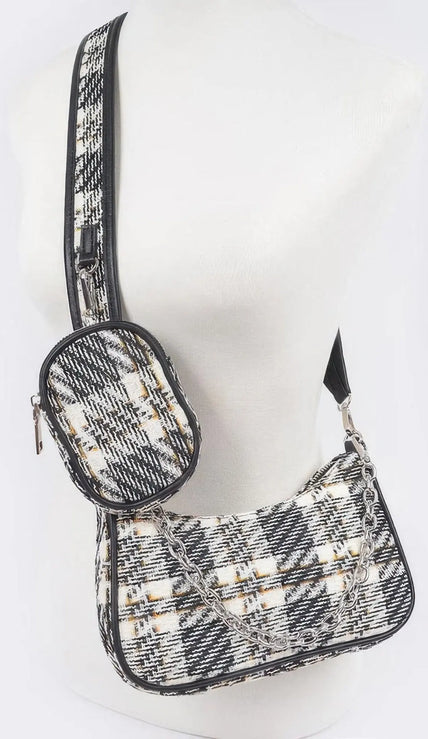Tweed Plaid Shoulder Bag W/airpod Purse  Style Ratio