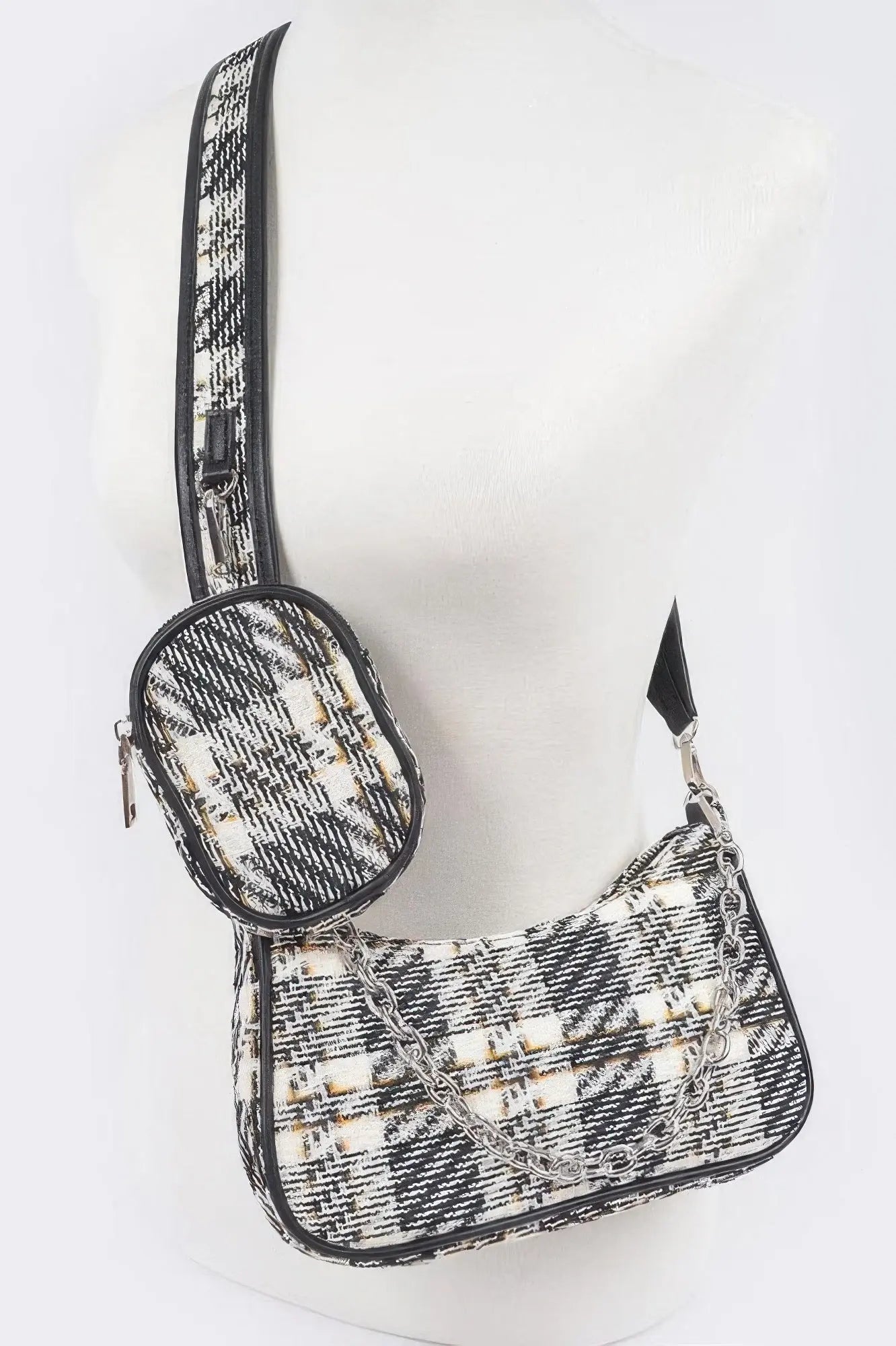Tweed Plaid Shoulder Bag W/airpod Purse  Style Ratio