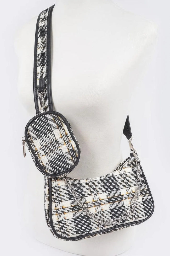 Tweed Plaid Shoulder Bag W/airpod Purse  Style Ratio