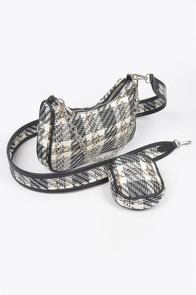 Tweed Plaid Shoulder Bag W/airpod Purse  Style Ratio