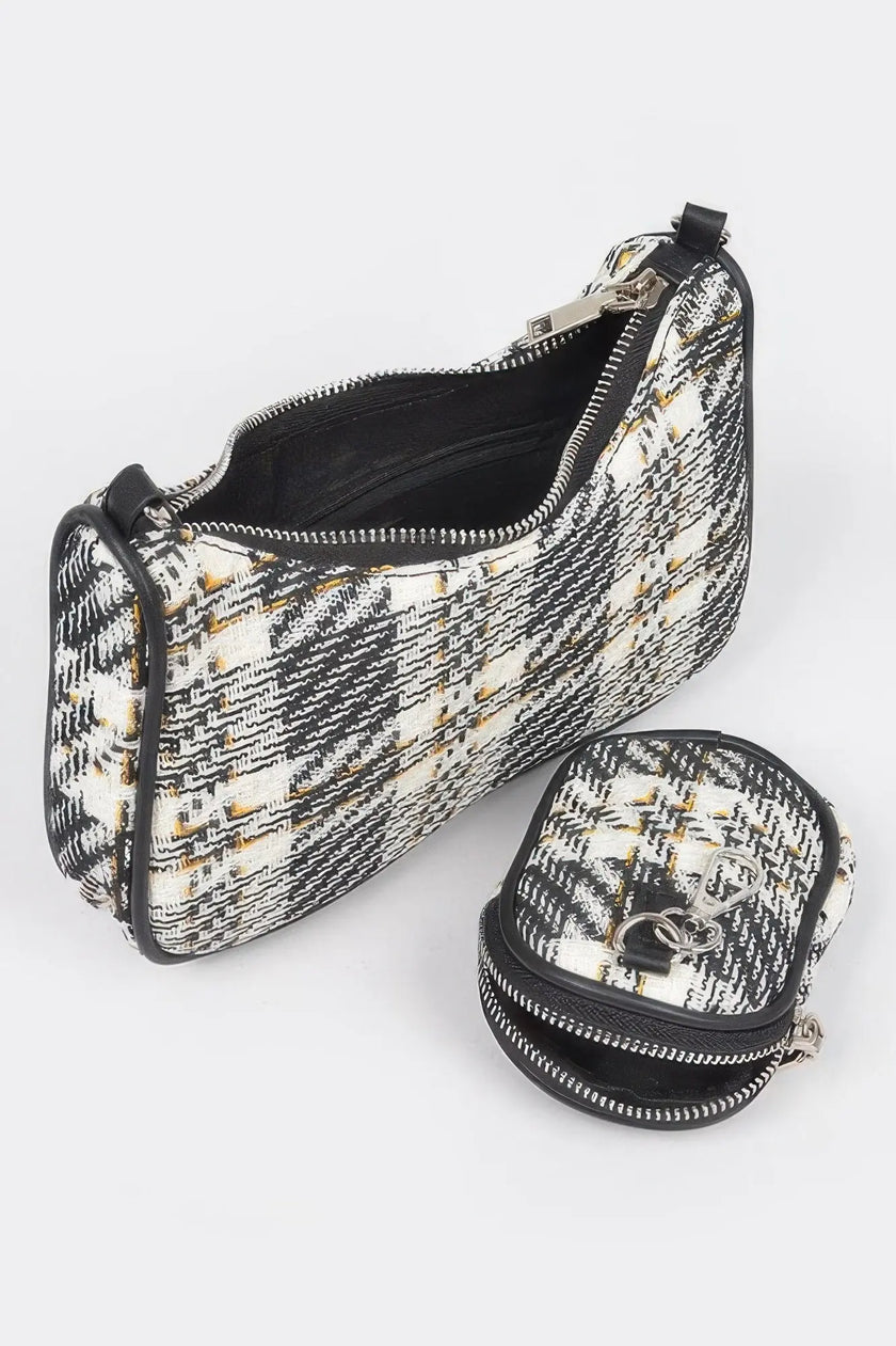 Tweed Plaid Shoulder Bag W/airpod Purse  Style Ratio