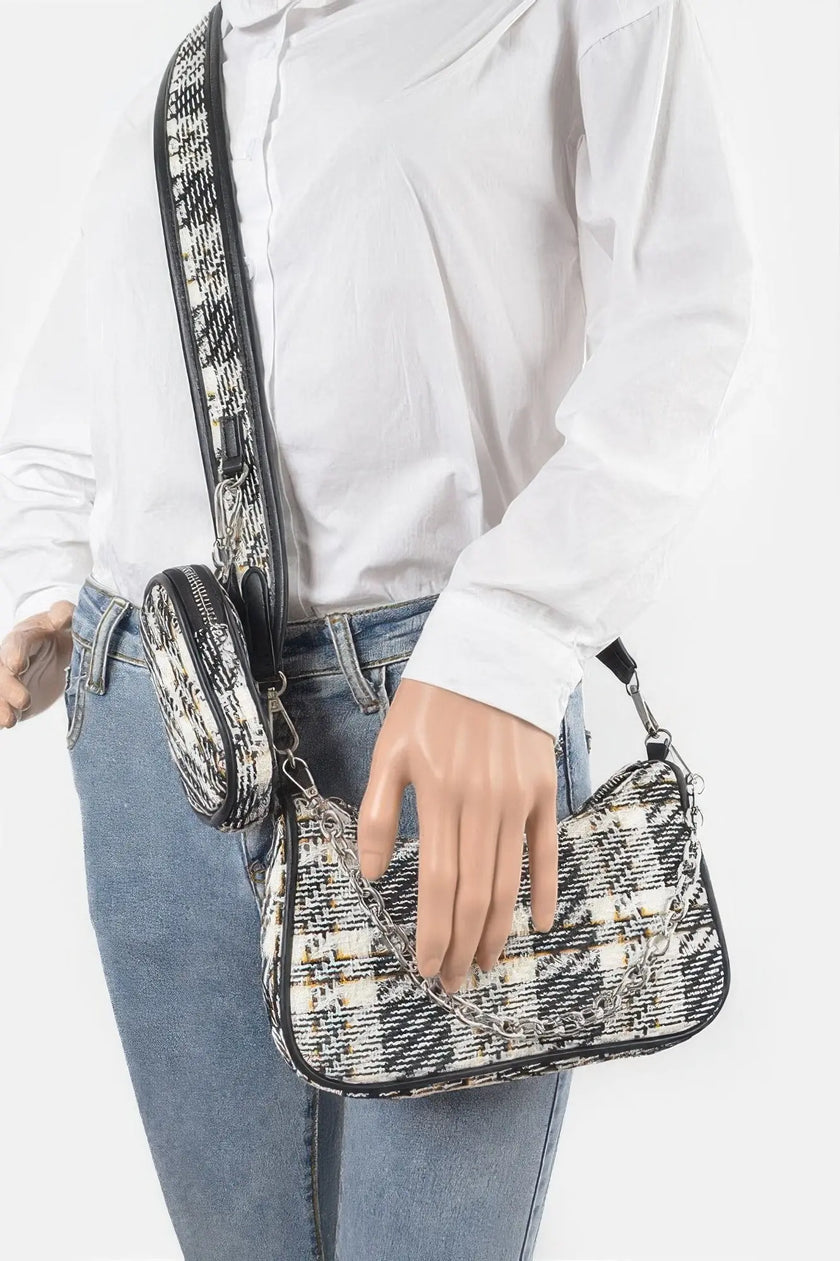 Tweed Plaid Shoulder Bag W/airpod Purse  Style Ratio