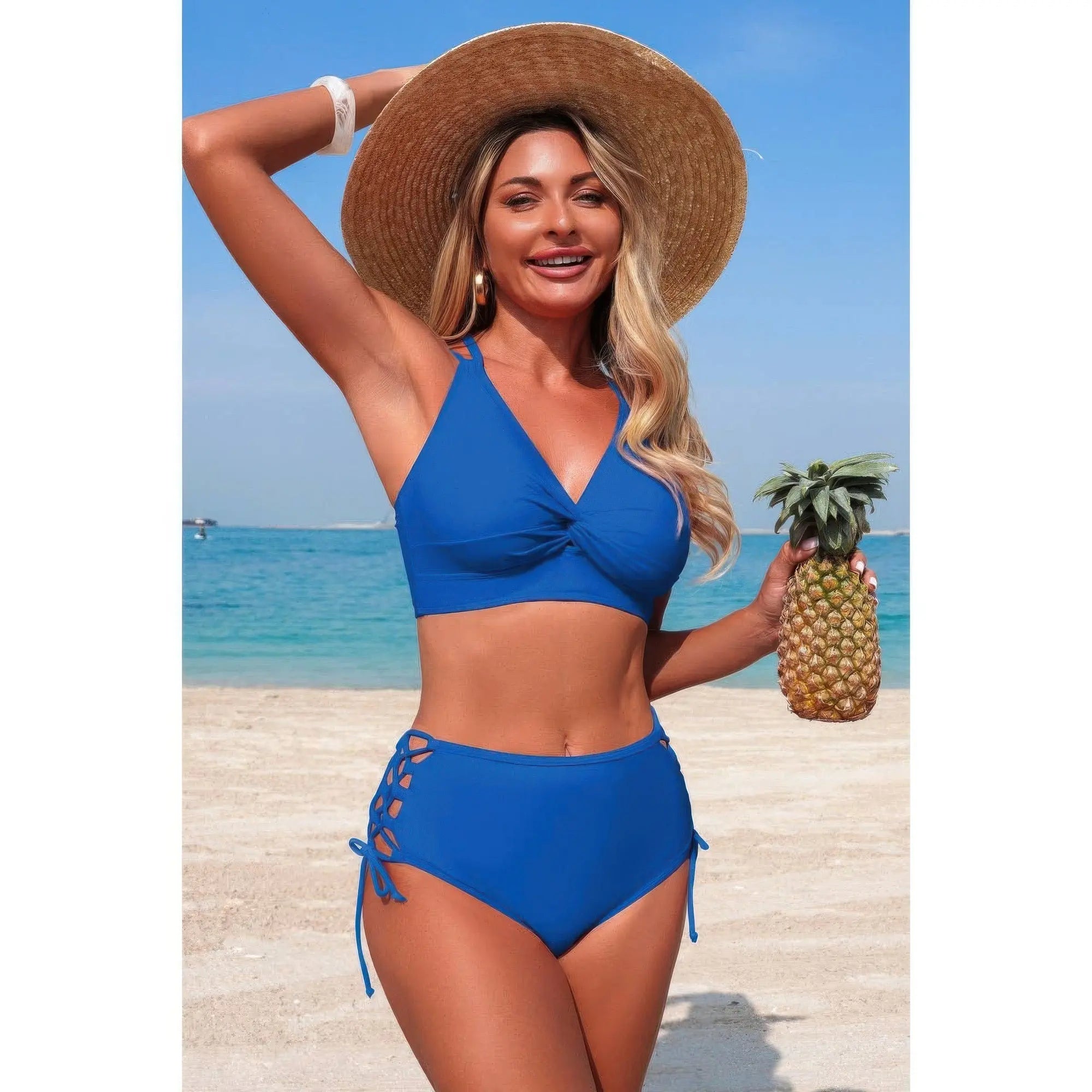 Two Piece High Waisted V Neck Cross Side Biniki  Style Ratio