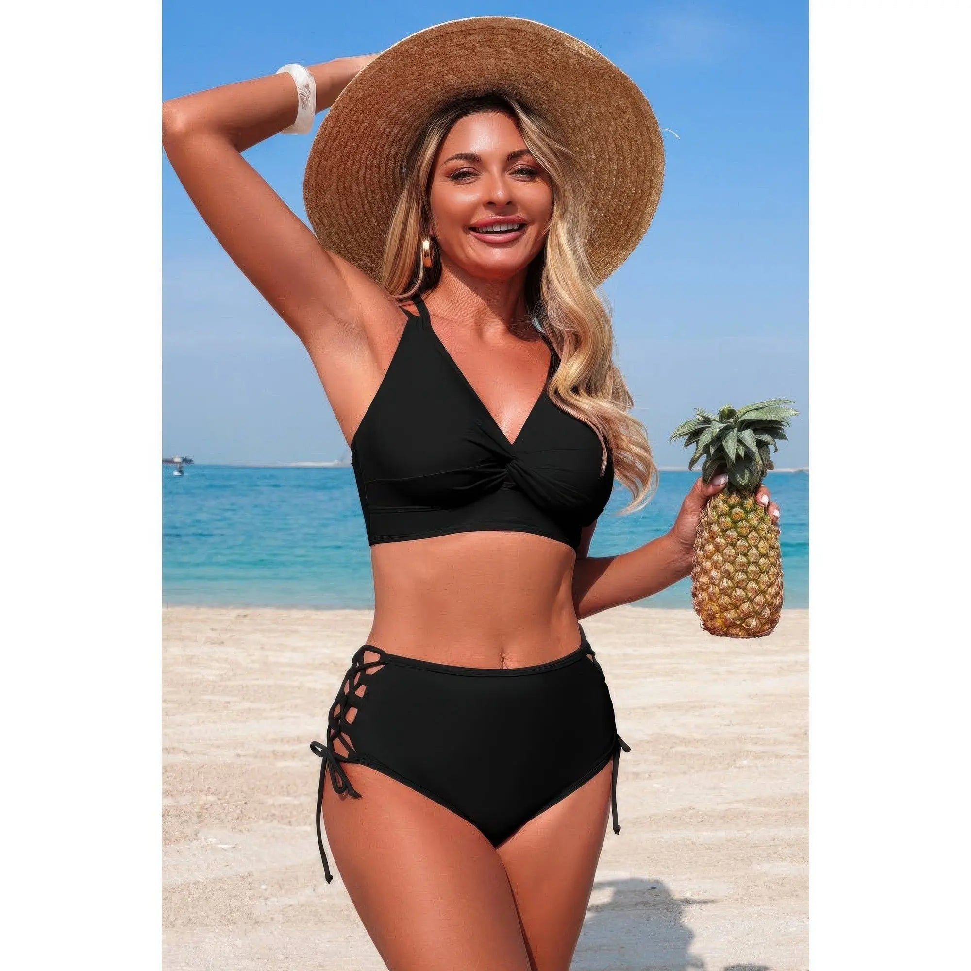 Two Piece High Waisted V Neck Cross Side Biniki  Style Ratio
