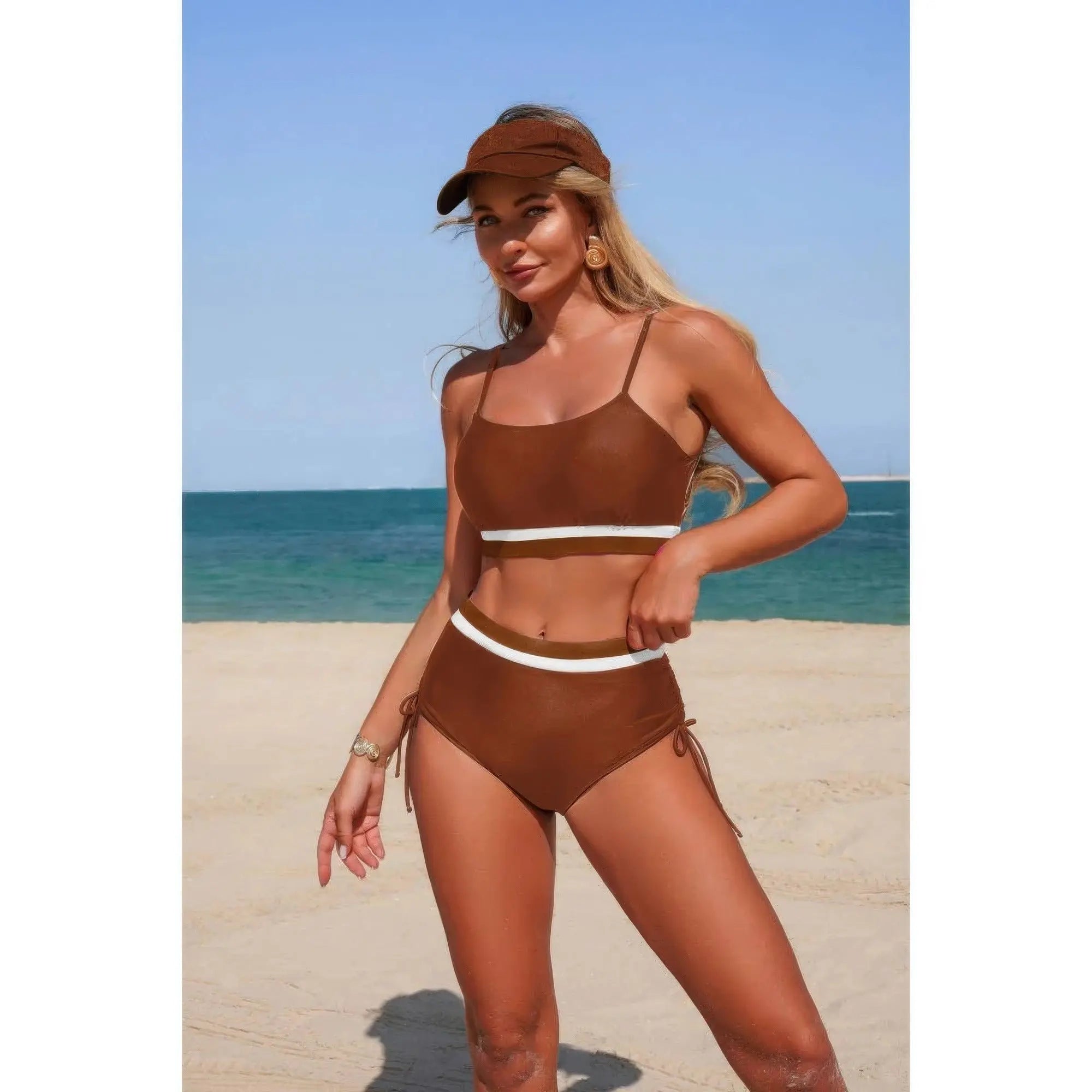 Two Piece Solid Contrast Tie Up Stretch Bikini  Style Ratio
