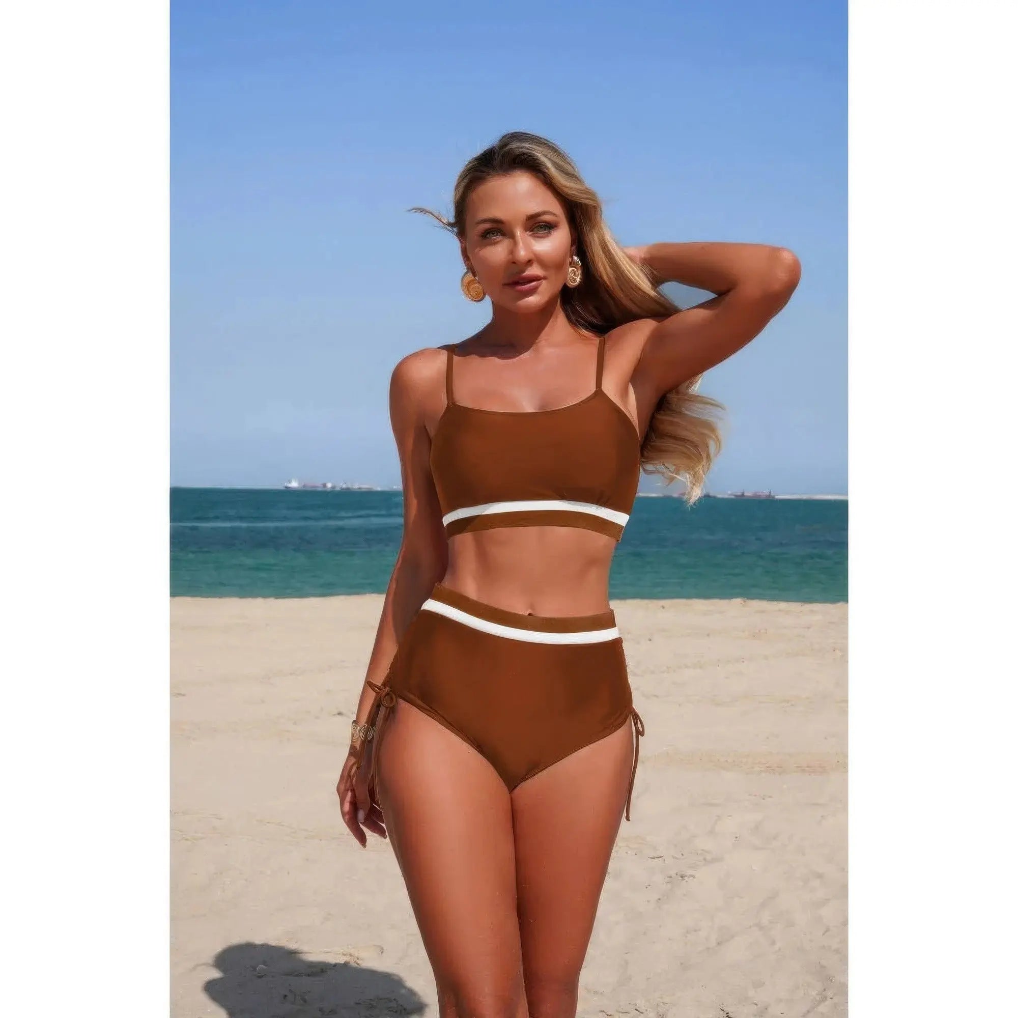 Two Piece Solid Contrast Tie Up Stretch Bikini  Style Ratio