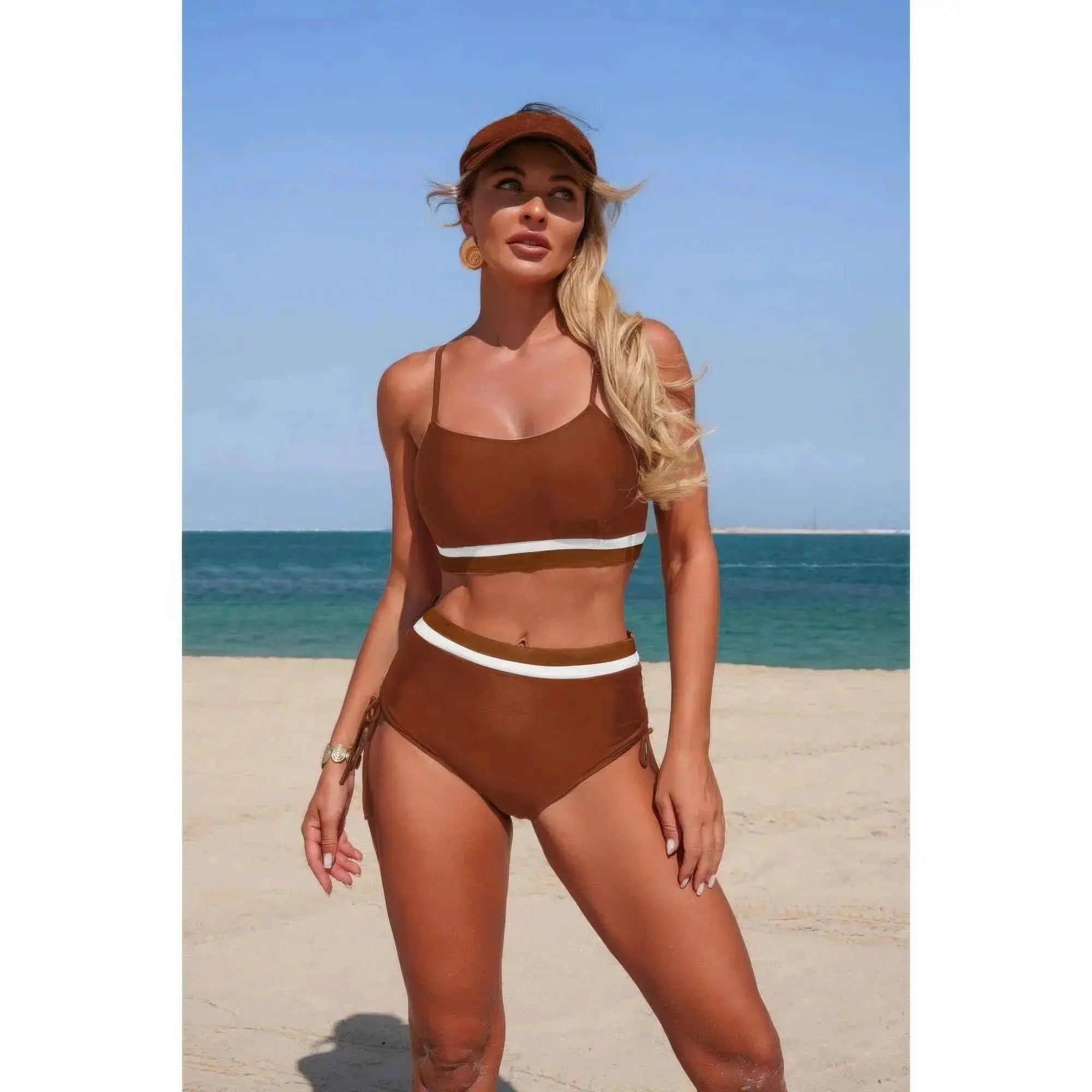 Two Piece Solid Contrast Tie Up Stretch Bikini  Style Ratio