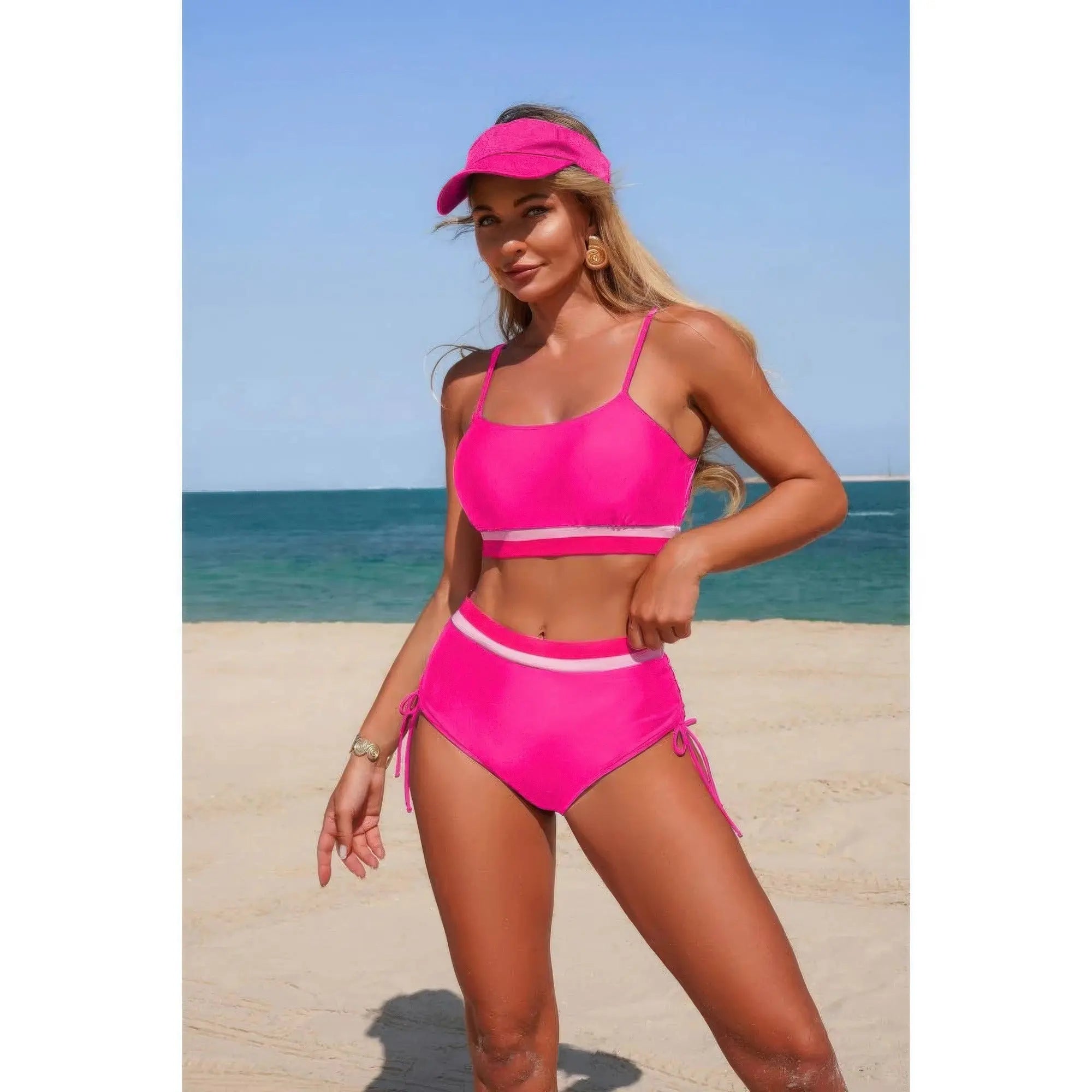 Two Piece Solid Contrast Tie Up Stretch Bikini  Style Ratio