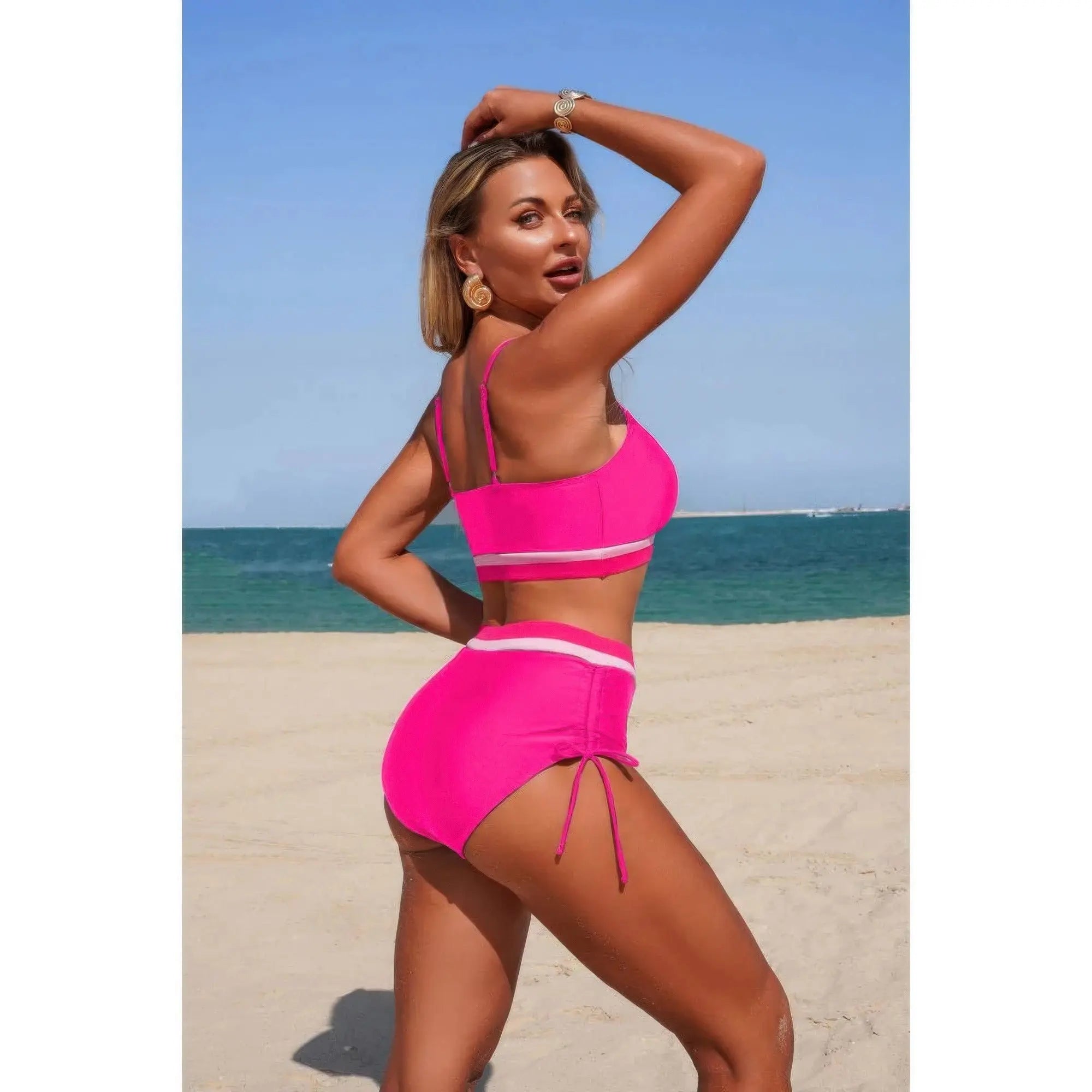 Two Piece Solid Contrast Tie Up Stretch Bikini  Style Ratio