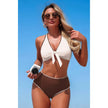 Two Piece Tie Knot Contrast High Waisted Bikini  Style Ratio