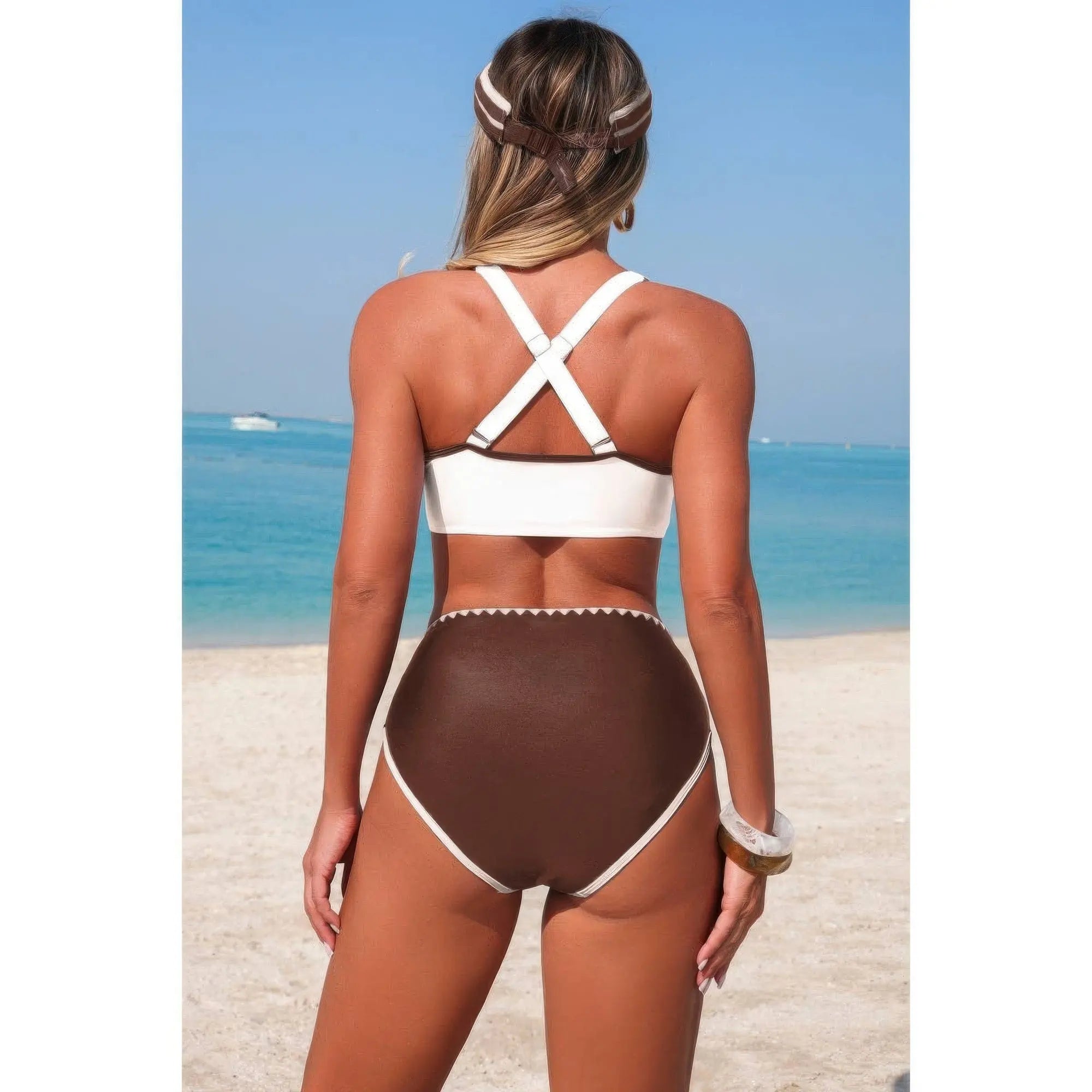 Two Piece Tie Knot Contrast High Waisted Bikini  Style Ratio