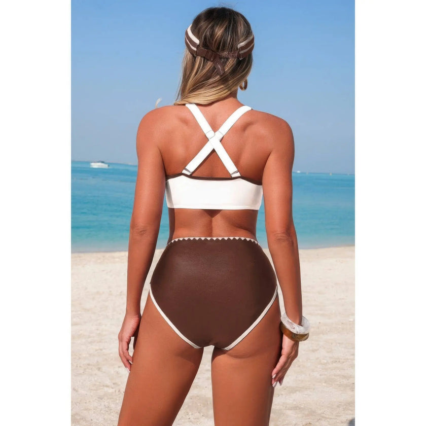 Two Piece Tie Knot Contrast High Waisted Bikini  Style Ratio