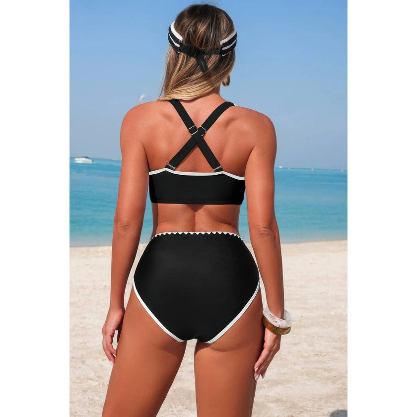 Two Piece Tie Knot Contrast High Waisted Bikini  Style Ratio