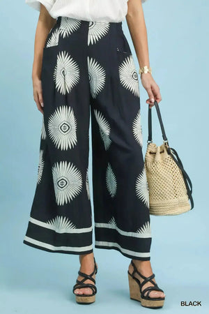 Umgee Abstract Border Print Wide Leg Pants  Style Ratio
