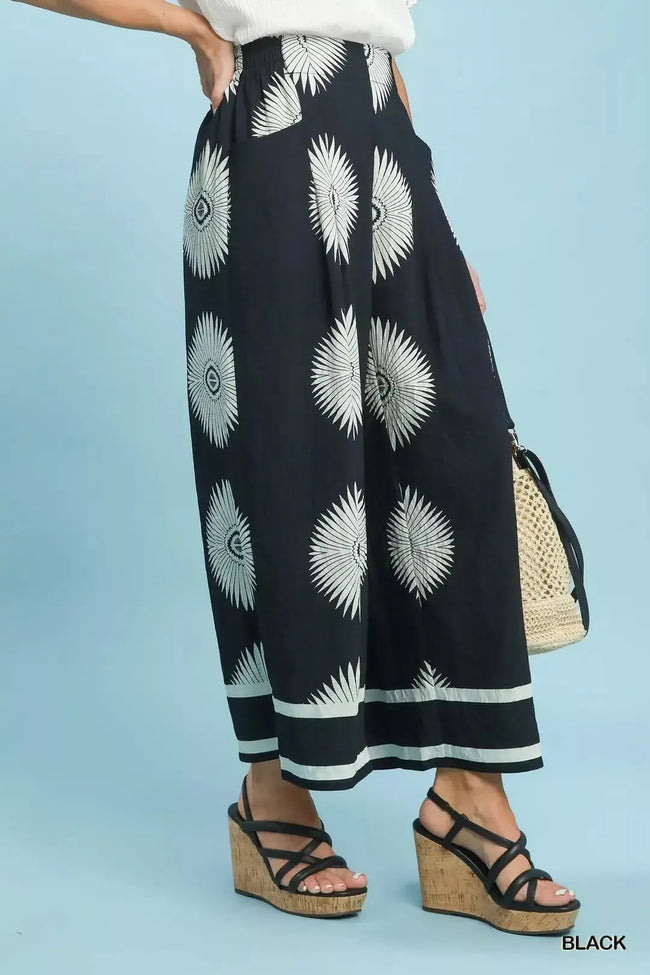 Umgee Abstract Border Print Wide Leg Pants  Style Ratio