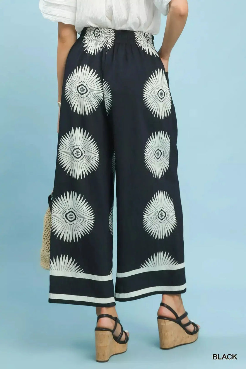 Umgee Abstract Border Print Wide Leg Pants  Style Ratio