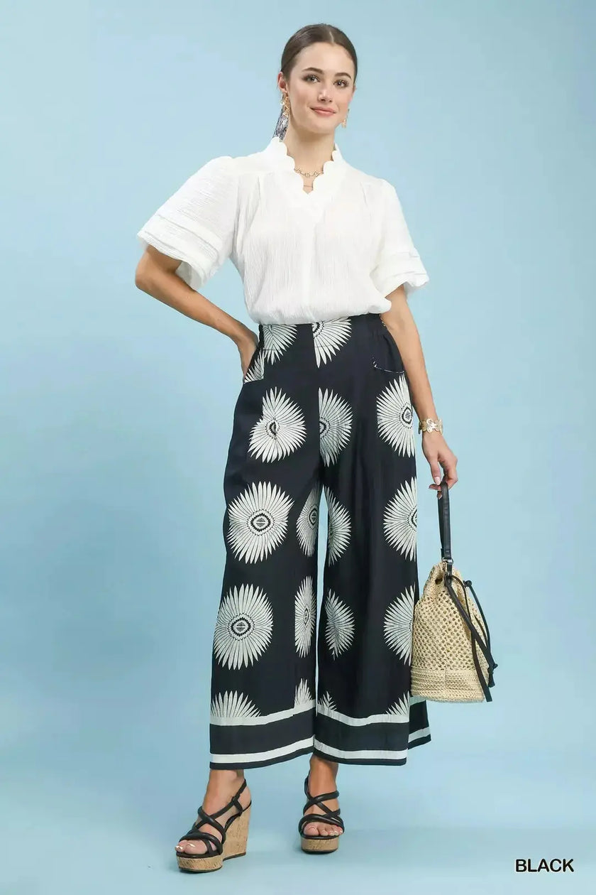 Umgee Abstract Border Print Wide Leg Pants  Style Ratio