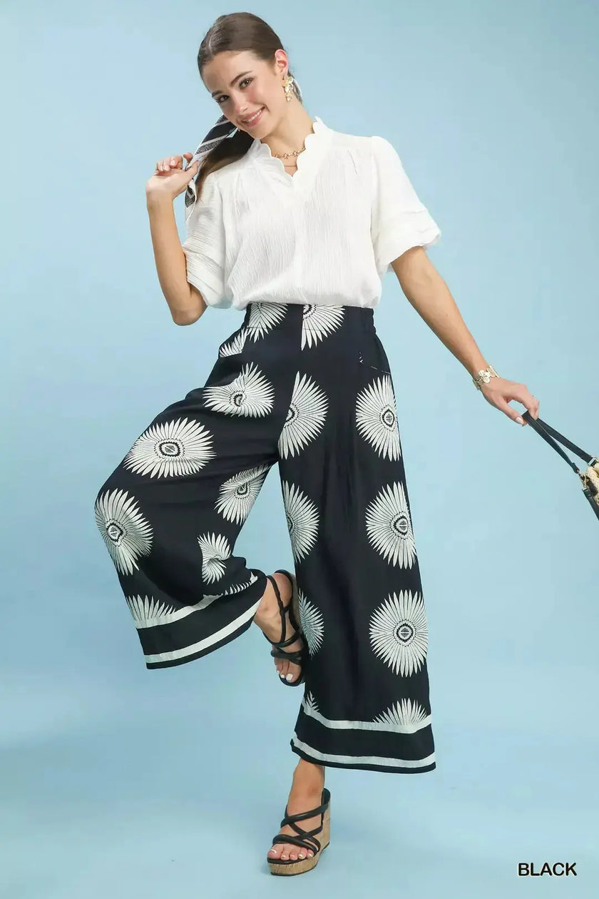 Umgee Abstract Border Print Wide Leg Pants  Style Ratio