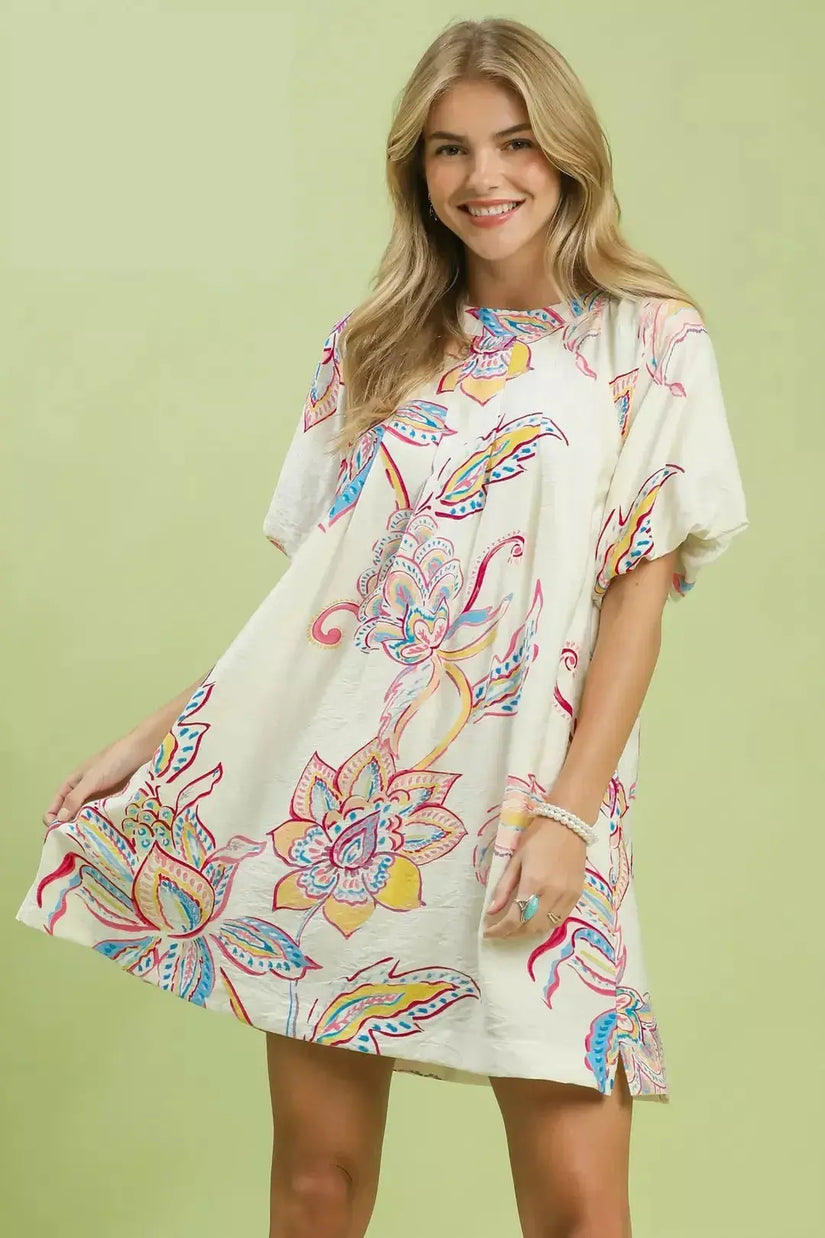 Umgee Boho Floral Print Mini Dress with Pockets  Style Ratio